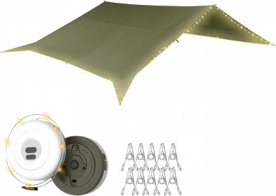 Large Waterproof Camping Tarp Shelter Kit with LED String Lights