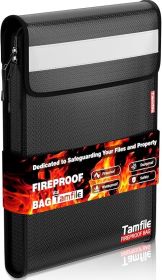 Fireproof Document Bag with Zipper, Waterproof Fireproof Money Bag with 2 Pockets, Safe Important Document Organizer  Legal Letter Size, Valuables