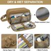 Tactical Toiletry Travel Bag for Men, Dopp Kit Shaving Organizer Case for Toiletries, Shower and Grooming Care Accessories, Khaki(Empty Bag Only