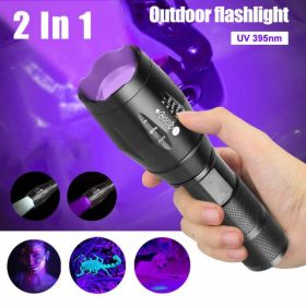 UV Torch Ultra Violet Flashlight Zoomable Blacklight Lamp LED Super Bright 250000lm 2 In 1 395nm Mini Pocket Inspection Light (Option: 2in1)