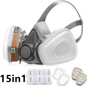 15in1 Respirator Half Face Gas Mask Safety Protect Painters Respirator with 8 extra filter cottons (Quantity: 1 set)