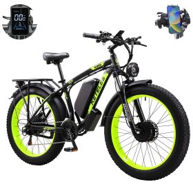 Electric Bike KETELES 48V 23AH Dual Motor 1000W*2 26"*4.0 MTB (Color: Green)