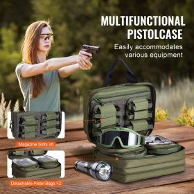 Range Bag for 2 Pistols, Tactical Gun Bag with 2 Built-in Removable Pistol Bags & 6 Detachable Magazines, Gun Range Bag for Outdoor Hunting Shooting (Item Size: 33 x 20 x 23 cm, product color: Green)